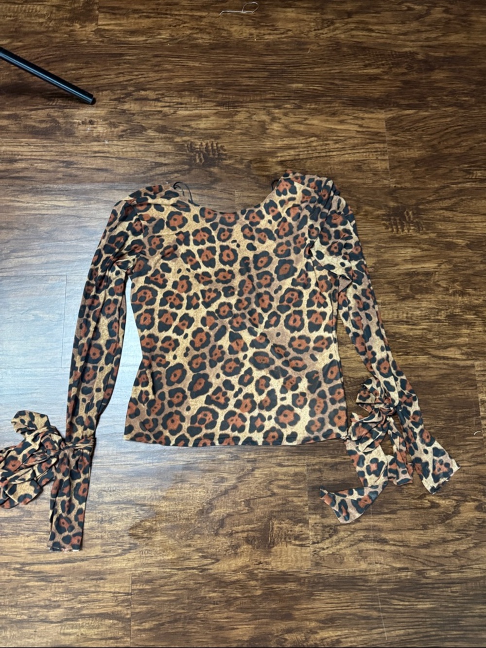 AFRM Leopard-Print Long Sleeve Tie-Cuff Top - Tan & Brown